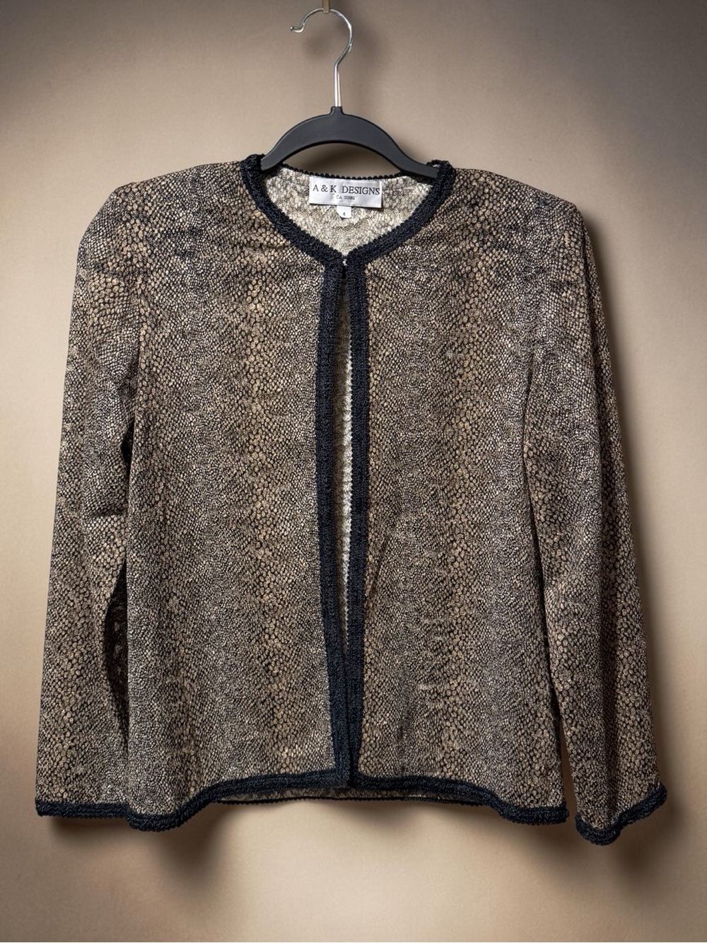 A & K Designs Vintage Brown/Black/Tan Subtle Floral/Animal Print Lace Cardigan